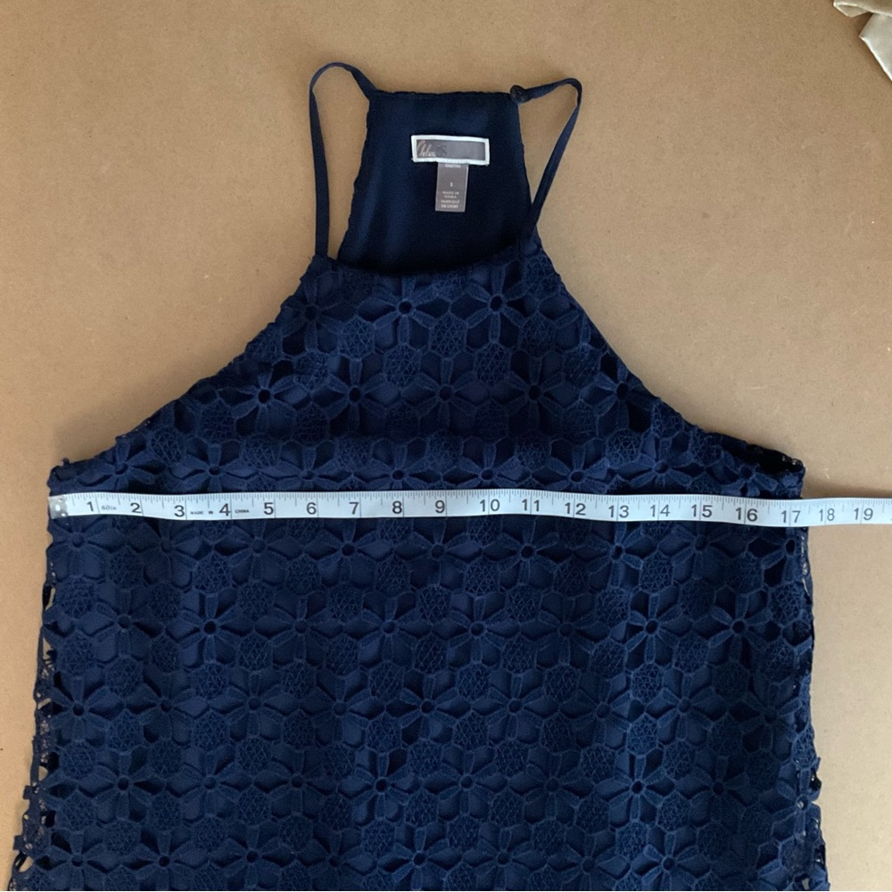 Chelsea 28 Dark Blue Floral Crochet Lace Sleeveless Dress Small - Picture 7 of 8